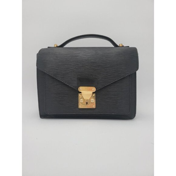 LOUIS VUITTON Epi Monceau 28 HandBag Black Gold A20913 LV AUTHENTIC M52122 NoKey - Picture 1 of 16